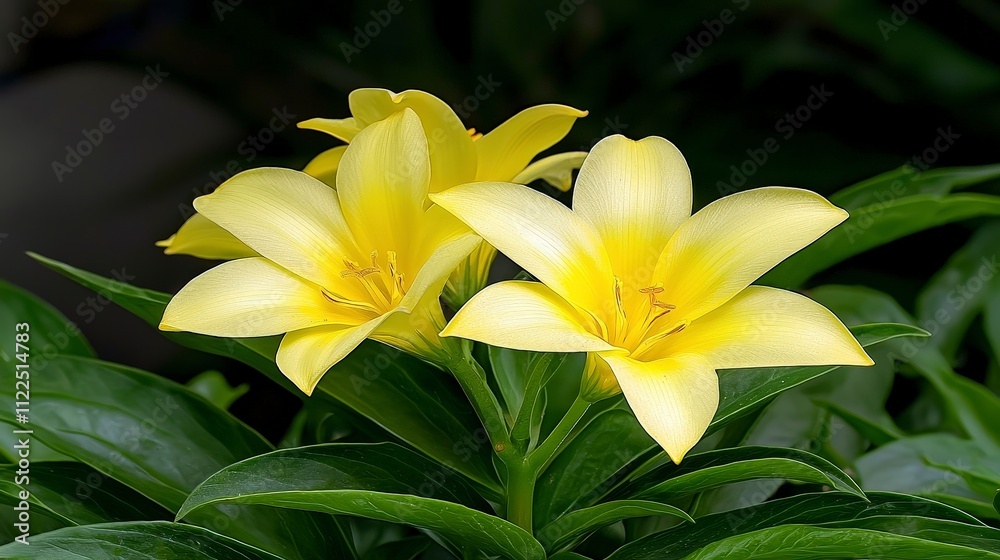 Obraz premium Vibrant Yellow Lily Blossoms Macro Garden Photography Floral Beauty Nature Image