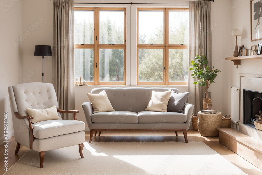 Fototapeta premium Interior of a modern living room with a stylish sofa and armchairs