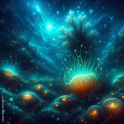 Underwater Scenes Oil painted underwater with digital biolumines photo