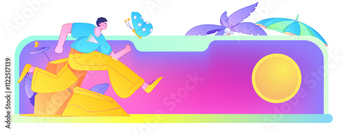 People exercising healthy running vector internet operation illustration
