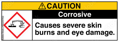 ISO 7010 Prohibition GHS Chemicals Label and Hazard Corrosive Causes severe skin burns and eye damage