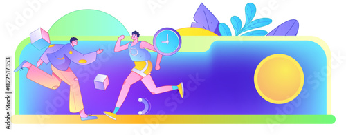 People exercising healthy running vector internet operation illustration
