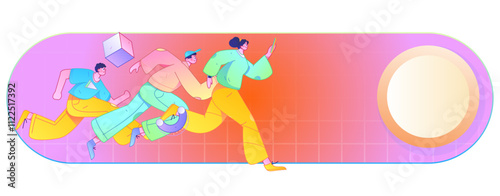 People exercising healthy running vector internet operation illustration
