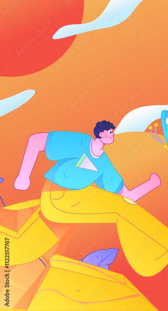Fototapeta premium People exercising healthy running vector internet operation illustration