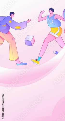 People exercising healthy running vector internet operation illustration
