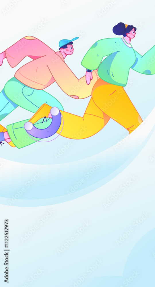 Naklejka premium People exercising healthy running vector internet operation illustration 