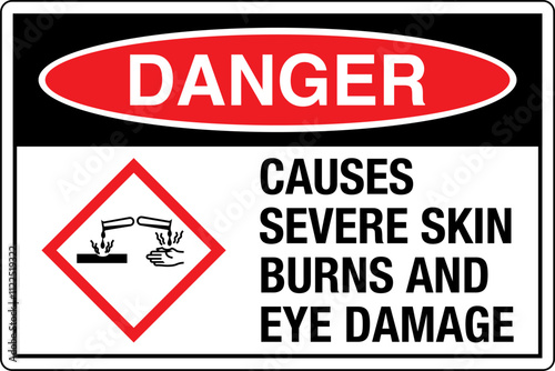 ISO 7010 Prohibition GHS Chemicals Label and Hazard Corrosive Causes severe skin burns and eye damage