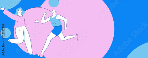 People exercising healthy running vector internet operation illustration
