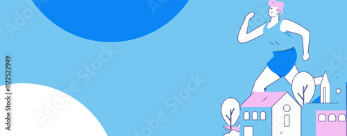 People exercising healthy running vector internet operation illustration
