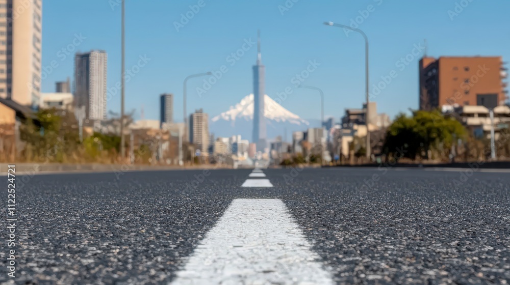 Fototapeta premium Mount Fuji Skyline City Road Urban Landscape Japan
