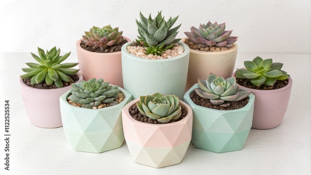 Obraz premium Symmetrical Arrangement of Colorful Succulent Pots Decorative Display
