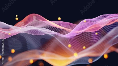 Abstract colorful wave lines dots on black background, Digital data technology concept