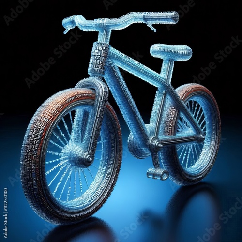 Vibrant Glass ASCII A translucent bike formed from text characte photo