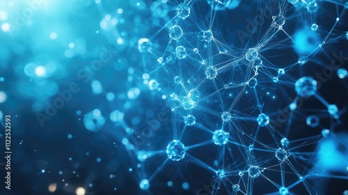 Abstract connection of blue hydrogen molecules on a blue background