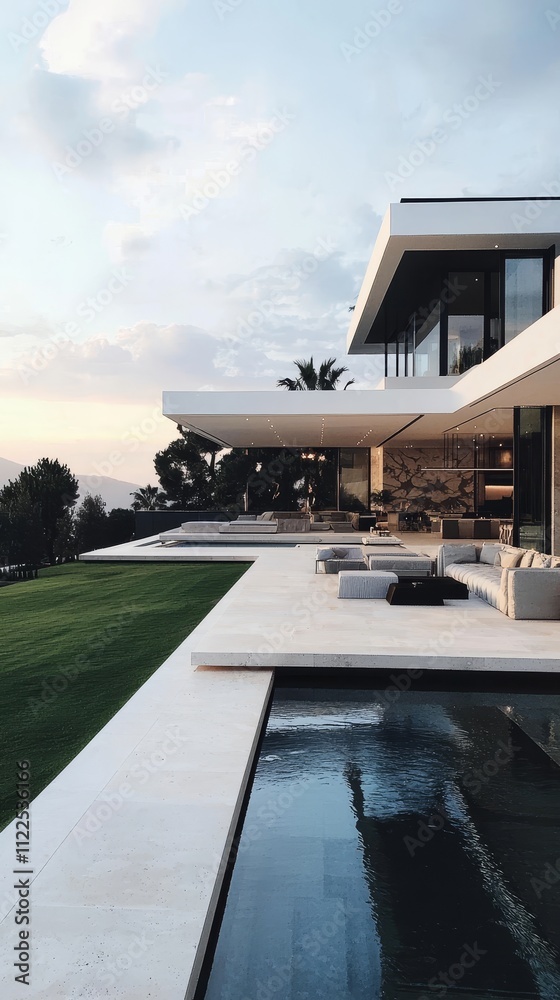 Fototapeta premium A Modern Luxury Villa Featuring an Amazing Infinity Pool and Stunning Scenic View
