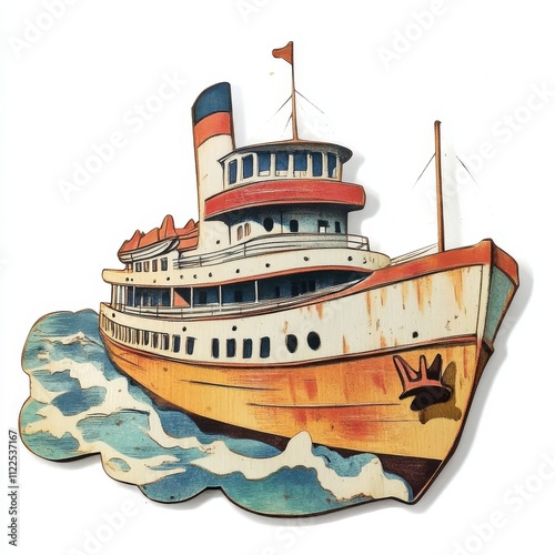 Wallpaper Mural Vintage scrapbook style collage paper cutout of an old-fashioned ferryboat on white background Torontodigital.ca