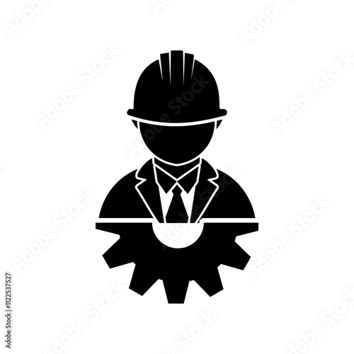 People with helmet and gear. contractor logo icon. Engineering and manufacturing icon