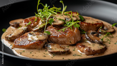 Zürcher Geschnetzeltes with Veal, Mushrooms, and Herb Garnish photo