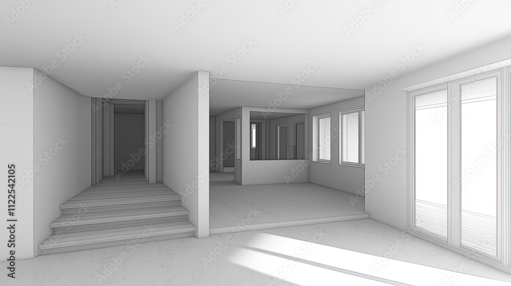 Fototapeta premium Empty White Room Interior Design 3D Render