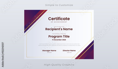 Minimalist Professional Certificate Template with Elegant Accents Golden stripe Magenta purple Gradient vector