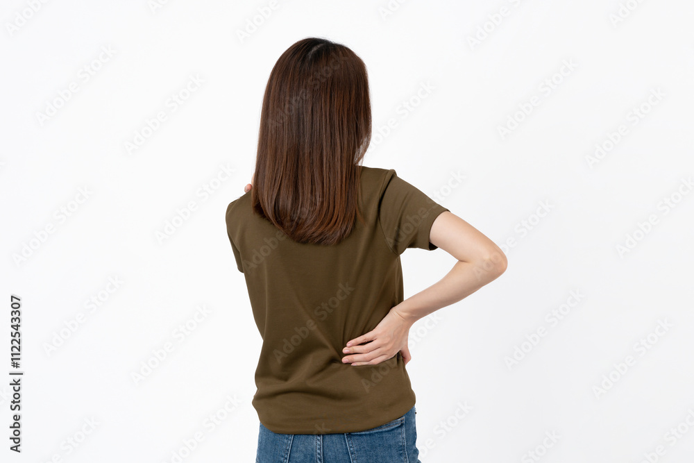 Tired young woman backache pain and waist painful. Tired young woman backache pain and waist painful.