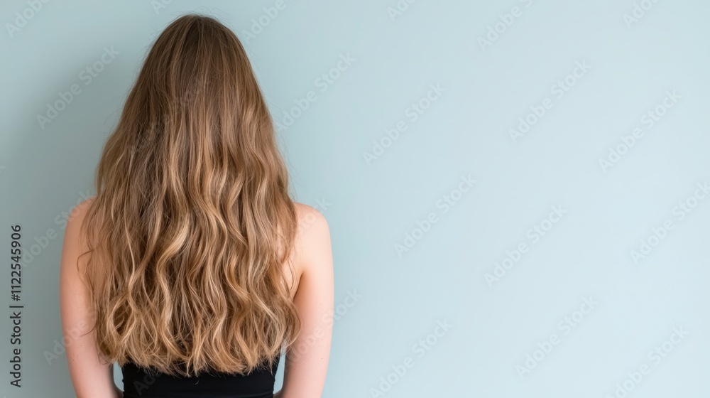 Obraz premium Long Wavy Blonde Hair Woman s Back Haircare Beauty Style Studio Shot Light Backgroun