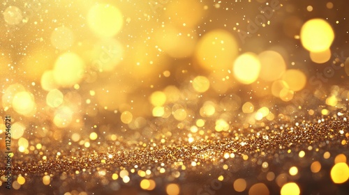 Abstract golden background with bokeh effect and shining defocused glitters. Festive gold texture for Christmas, New Year, birthday, celebration, greeting, victory, success, magic party.