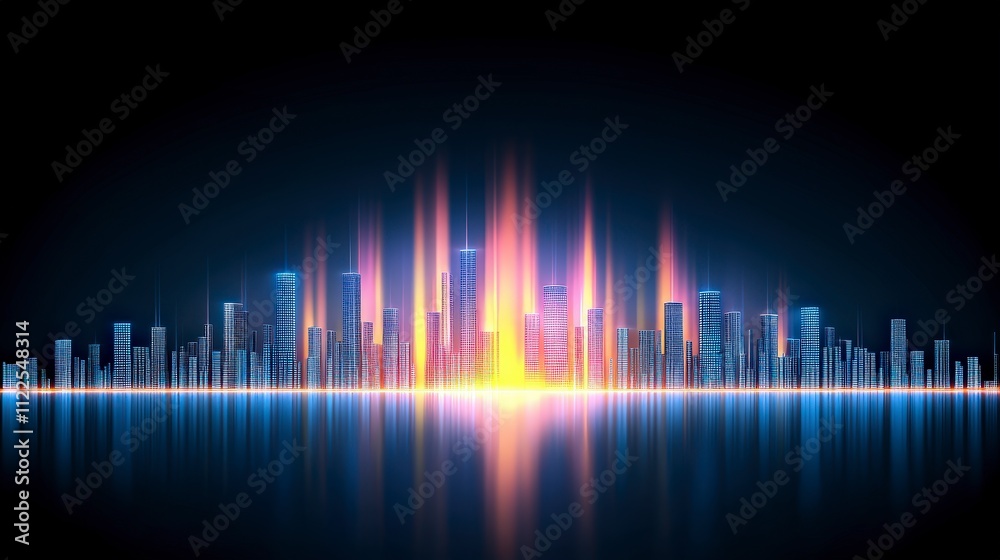 Fototapeta premium Futuristic Cityscape Illuminated Skyline Neon Glow Digital Metropolis