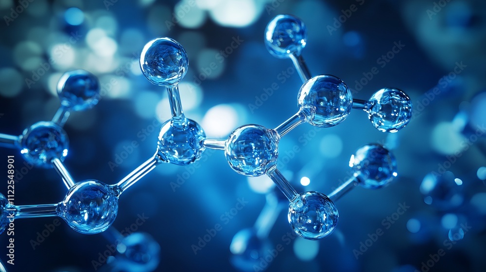 Abstract 3D Molecular Structure in Blue Tones, Science and Chemistry Concept Abstract 3D Molecular Structure in Blue Tones, Science and Chemistry Concept