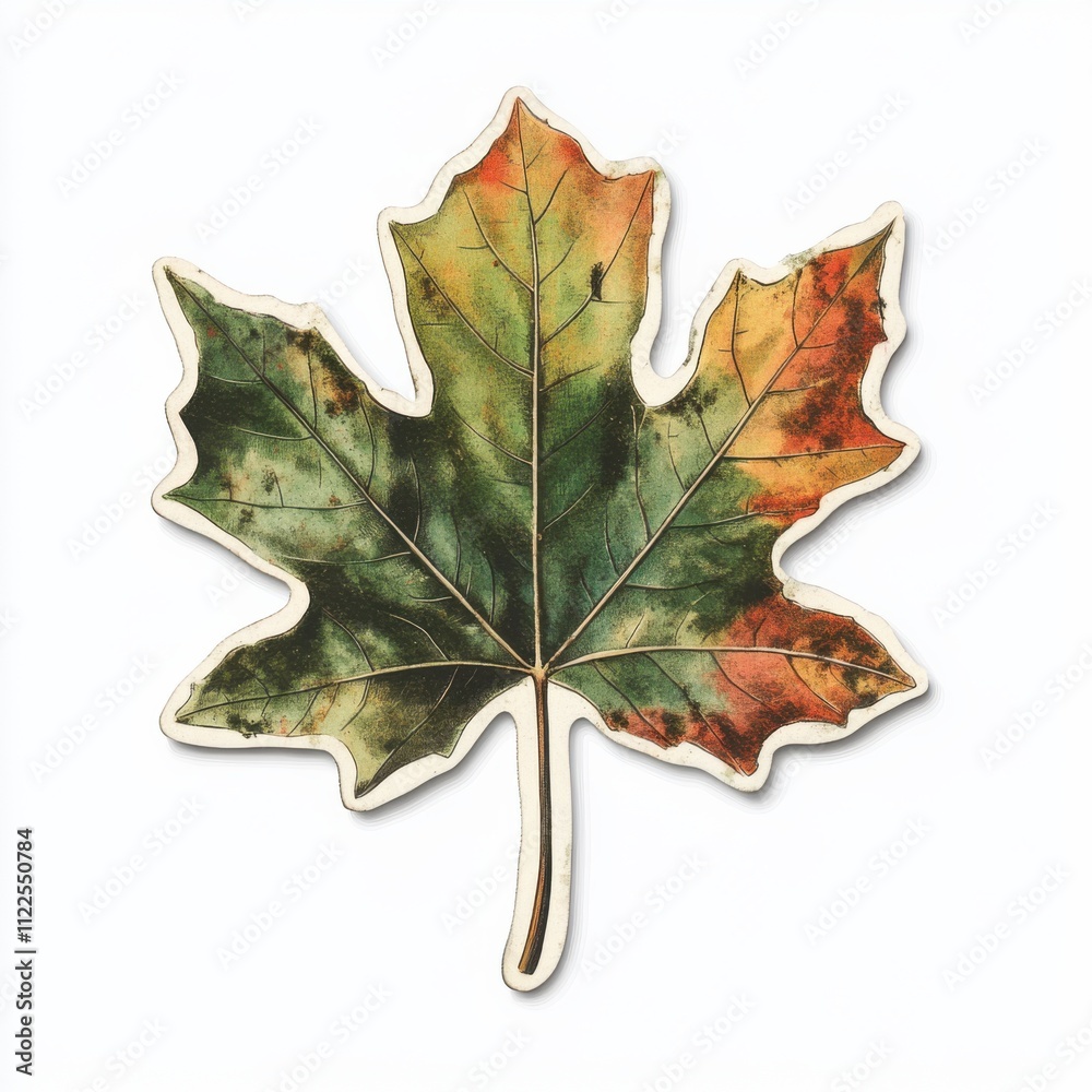 Fototapeta premium Vintage scrapbook style collage paper sticker cutout of a sycamore leaf on white background