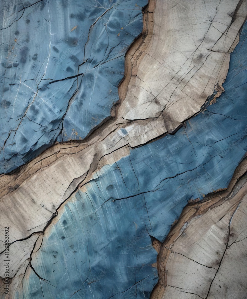 Naklejka premium Blue cracked wood surface with worn and weathered texture , worn surface, discoloration