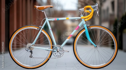 Luxury bicycle frame with polished metallic tubing and vibrant paint accents photo