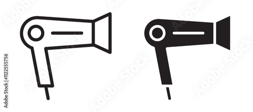 Hair dryer vector icon set in black color.