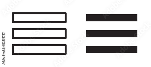 Hamburger menu vector icon set in black color.