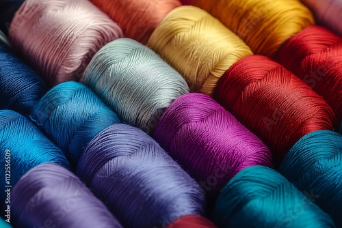 Vibrant Collection of Colorful Embroidery Threads Spools Closeup Photography photo