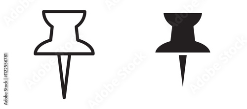 Push pin vector icon set in black color.