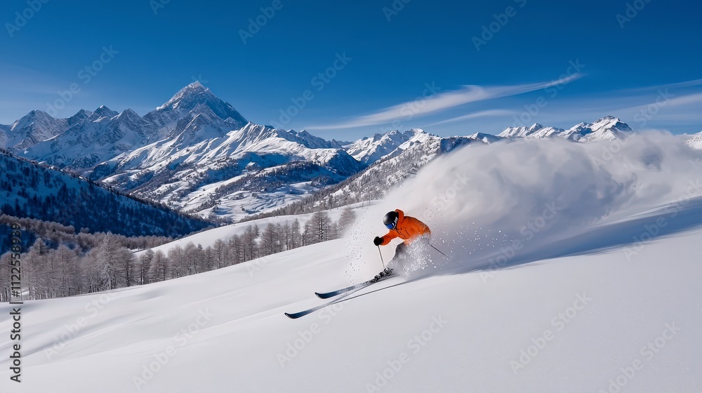 Fototapeta premium Stunning Skier in Powder Snow Alpine Mountains