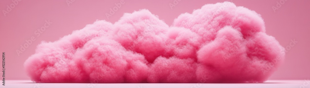 Fototapeta premium A fluffy, pink cloud-like formation against a soft pink background, evoking a whimsical and dreamy atmosphere.