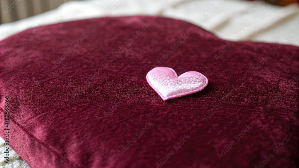 Fototapeta premium A red plush heart on a velvety red background creates a romantic and eye-catching scene, perfect for Valentine's Day or any other celebration celebrating love