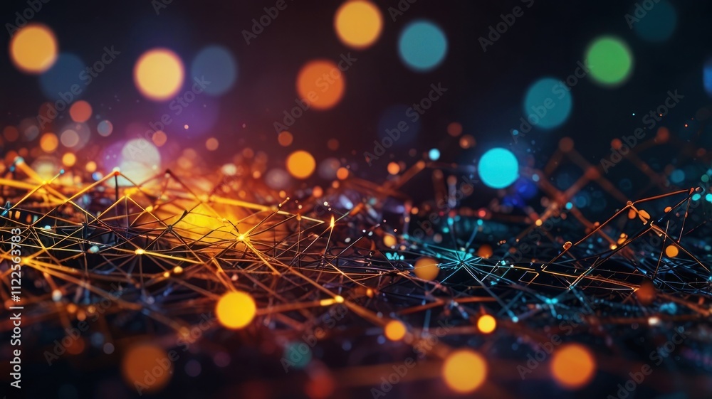 Fototapeta premium Abstract Network Illuminates With Colorful Bokeh Lights
