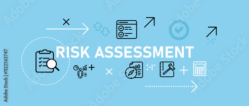Risk assessment measure risky control damage from uncertainty in business web header illustration concept with icon flat