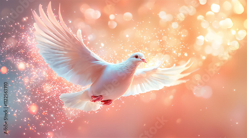 A modern card featuring a radiant dove flying photo