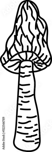 Line art of morel mushroom illustration.