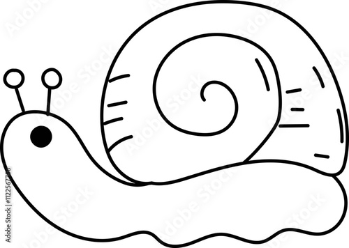 Cute snail doodle illustration with spiral shell.