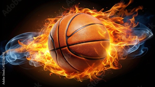 basketball in flames black background