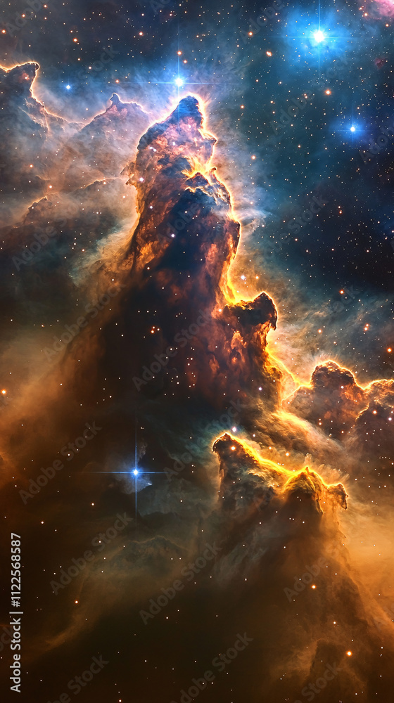 Fototapeta premium Artist's view of our solar system. Colorful planets, some with swirling gas, dance among a starry backdrop