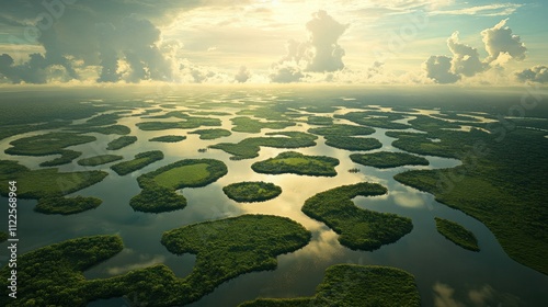 Aerial view of an array of seasonally flooded lowlands in Brazil's Pantanal; Brazil