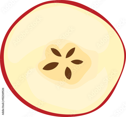 Vector illustration of a red apple cross-section highlighting its seeds and core.