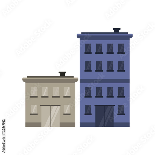 City tower block building set. Vector flat style illustration of silhouettes of multi-storey buildings on a white background.