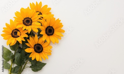 Vibrant sunflower bouquet displaying bright yellow petals against a clean white backdrop, perfect for cheerful designs.
